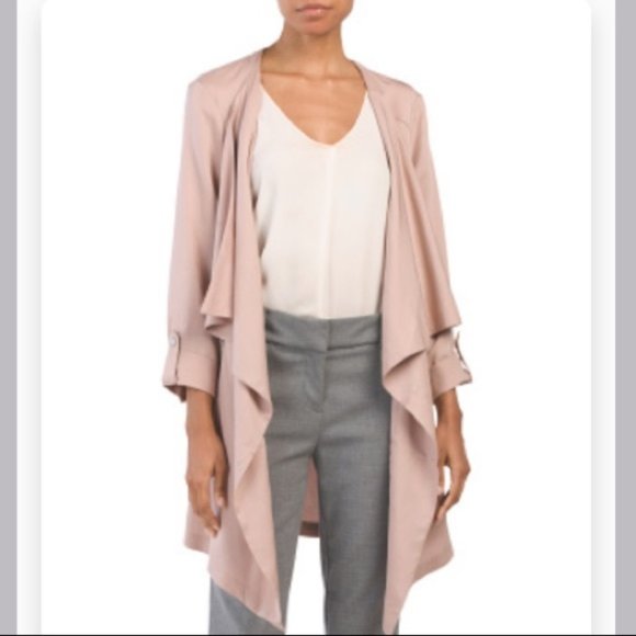 Tencel Draped Jacket with Rolled up Long Sleeves in Taupe, NWT, S - Picture 1 of 16